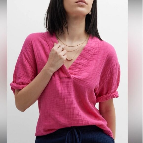NEW XIRENA 100% Cotton Gauze Avery Top Size Small Gauze V-Neck Top Coral Rose S - Picture 8 of 10